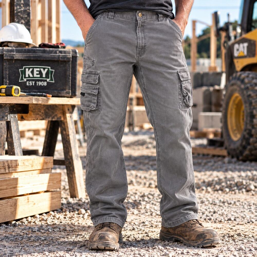 KEY Apparel Mens 36X30 Fit Gray Cargo Work Pants Utility Carpenter Stretch